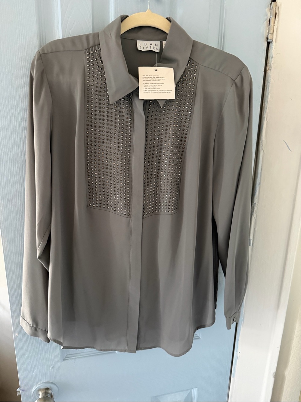 Joan Rivers Silver-Gray Studded Button-Up Shirt